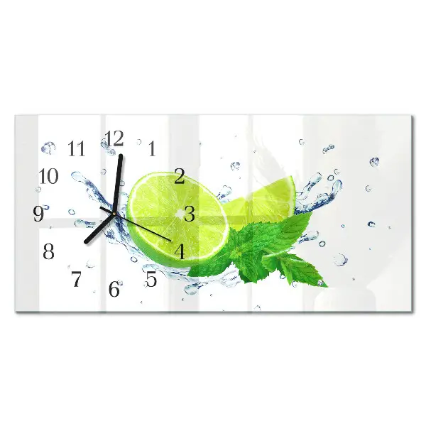 Horizontale glas wanduhr Zitrone mit Minze