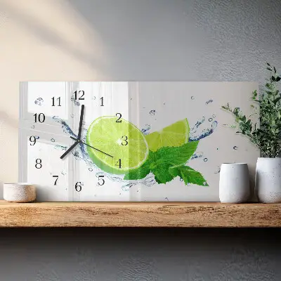 Horizontale glas wanduhr Zitrone mit Minze